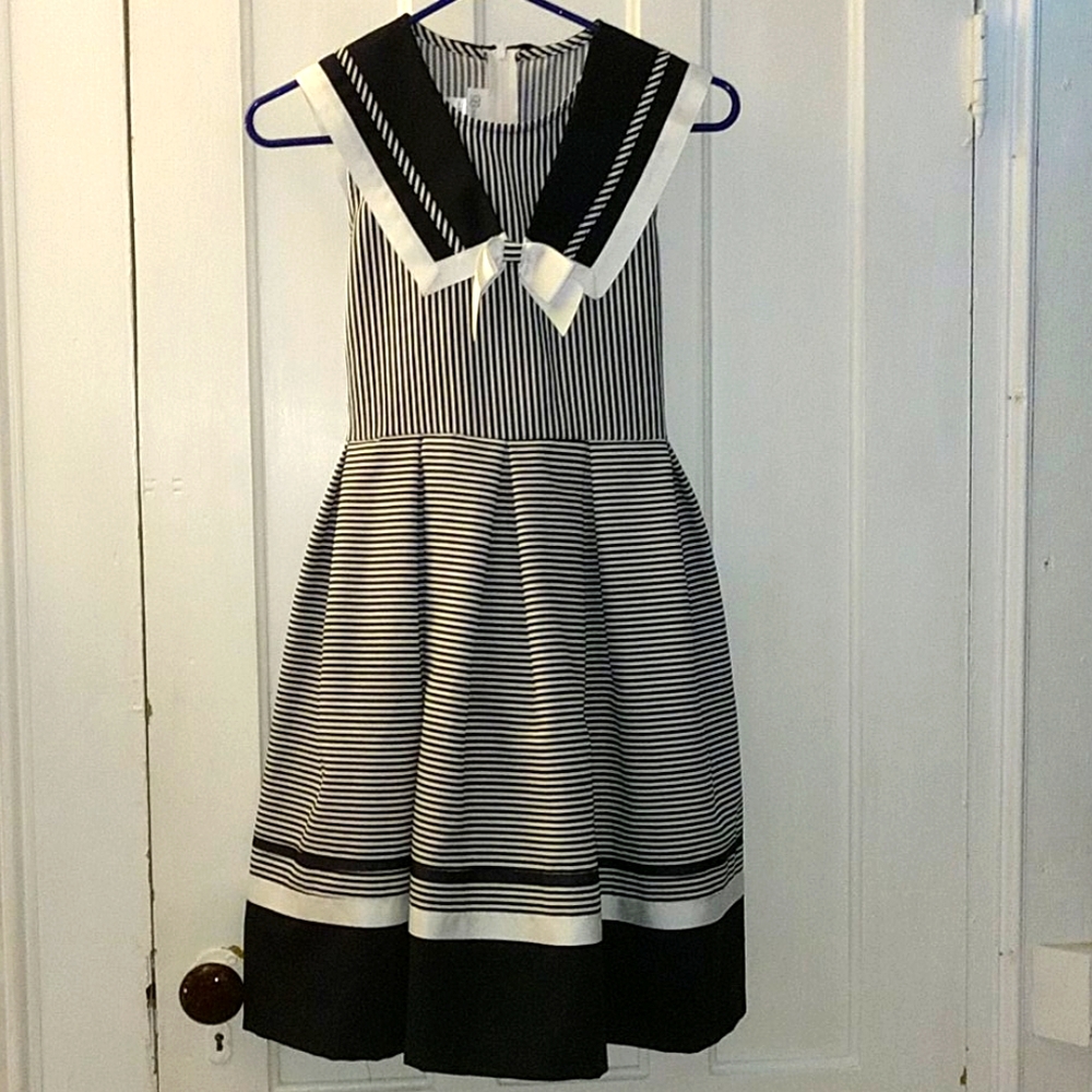 Navy Blue and White Stripped Dress